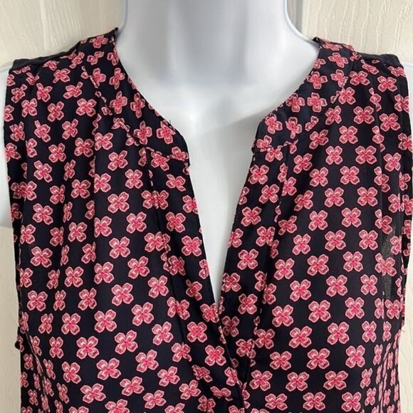 Papermoon Pink Navy Blue Sleeveless Blouse Stretchy Size Small EUC Career Office - Picture 2 of 8
